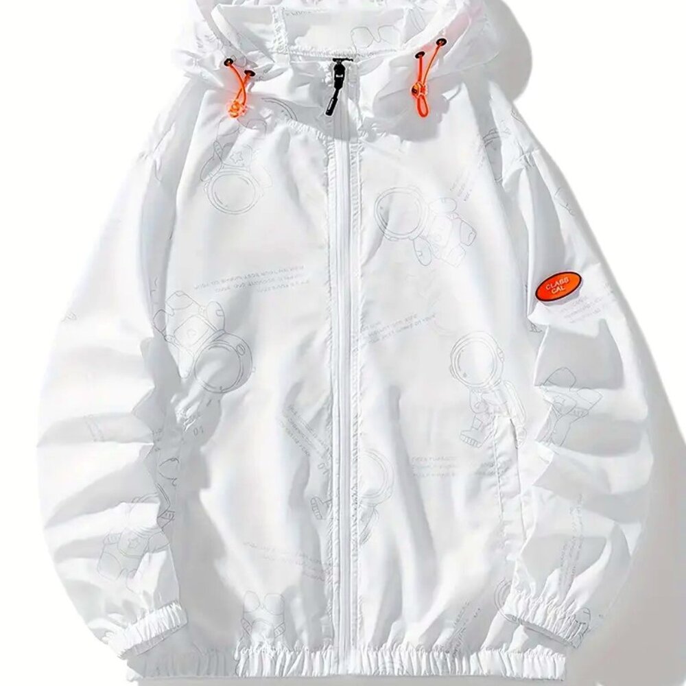 White Unisex Astronaut Graphic Hooded Jacket XXXL
